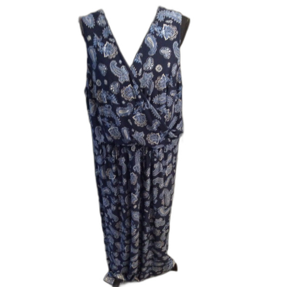 Plus Size 22W V Neck Navy Maxi Dress sleeveless London times - Picture 3 of 6